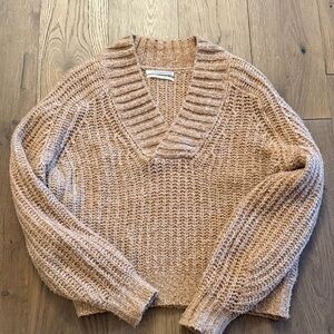 Anthropologie V-Neck Sweater in Warm Tan